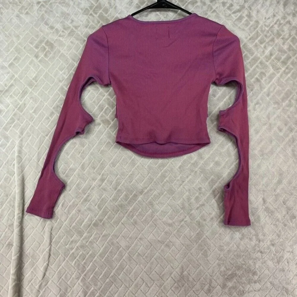 BDG Womans Small Crop Top Purple Long Sleeve Keyhole Open Barbie Clubbing Rave